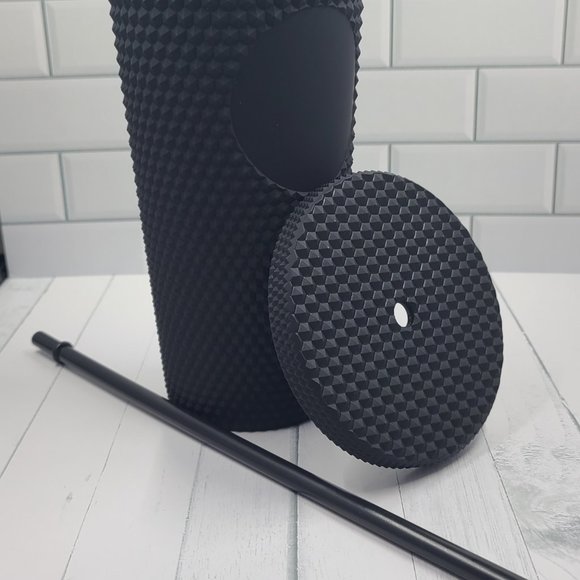 24oz Black Matte Studded Soft Texture To Go Travel Tumbler Cup Blank Center - Picture 6 of 11